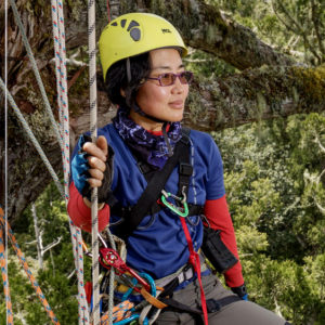 Photo of WFI Fellow Rebecca Hsu from Taiwan in hard hat and climbing harness