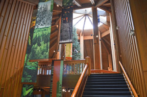 Wooden atrium and stairway at Discovery Museum